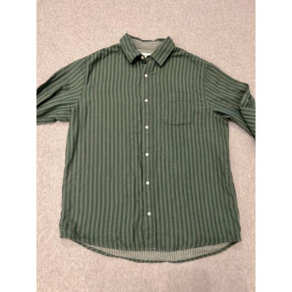 Free Assembly Button Up Shirt Mens L Long Sleeve Striped Organic Cotton Green - Picture 2 of 16